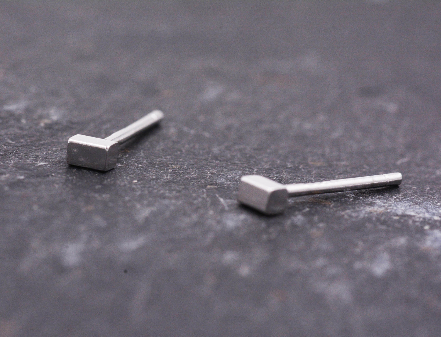 Sterling Silver Minimalist Tiny Short Bar Cube Square Geometric Stud Earrings, Dainty and Delicate, Classic and Elegant Jewellery