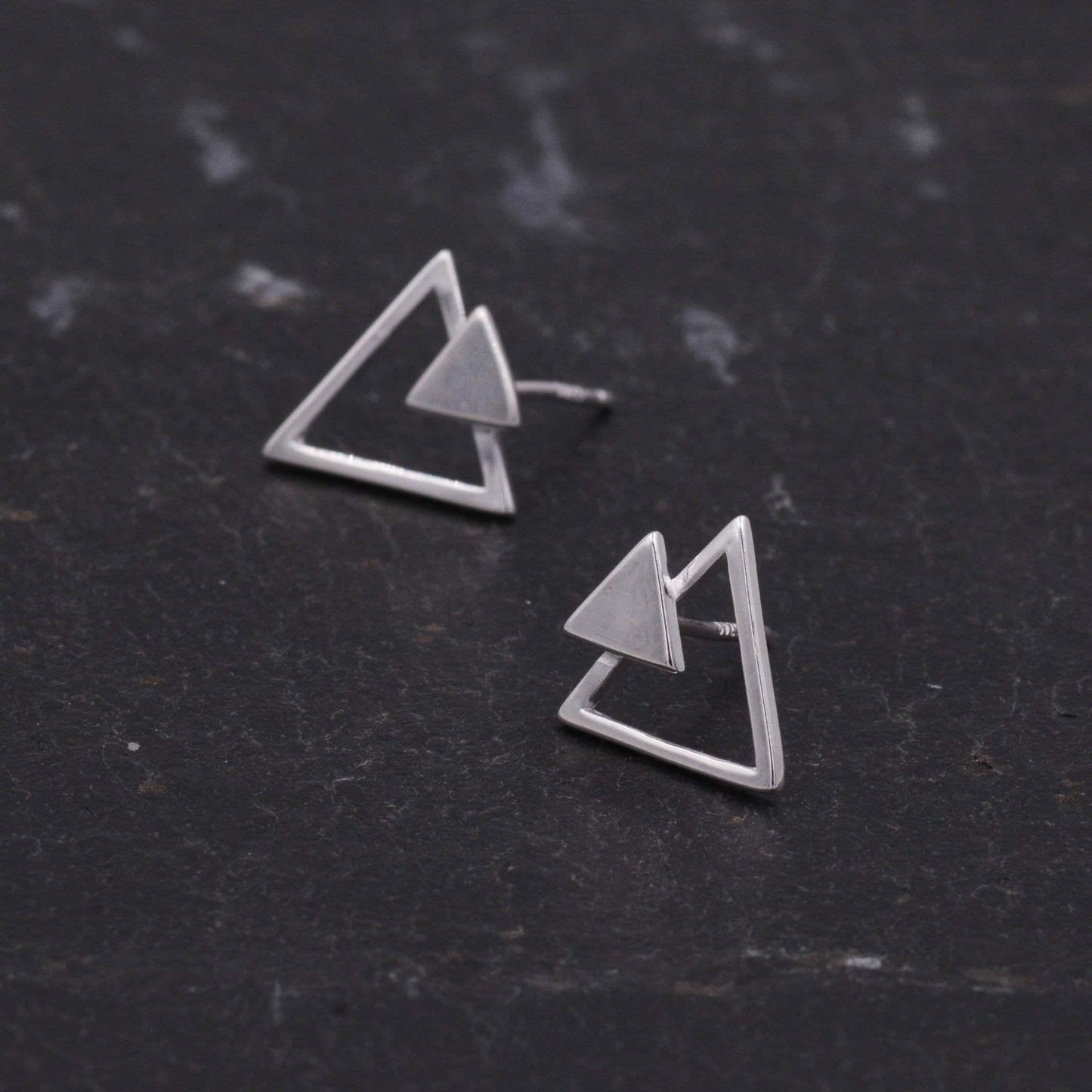 Sterling Silver Double Triangle Arrow Arrowhead Geometric Minimalist Stud Earrings, Silver, Gold or Rose Gold, Simple and Elegant Jewellery