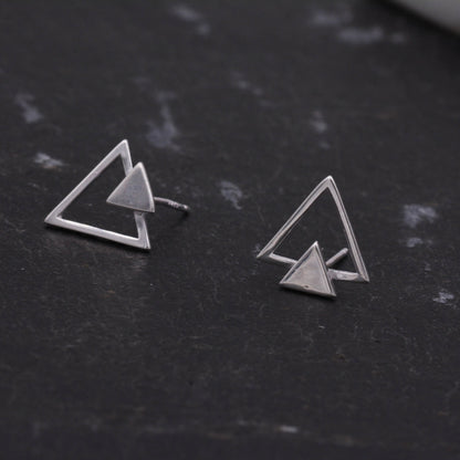 Sterling Silver Double Triangle Arrow Arrowhead Geometric Minimalist Stud Earrings, Silver, Gold or Rose Gold, Simple and Elegant Jewellery