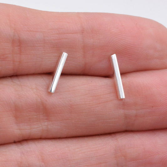 Sterling Silver Minimalist Bar Stud Earrings -  Geometric Jewellery