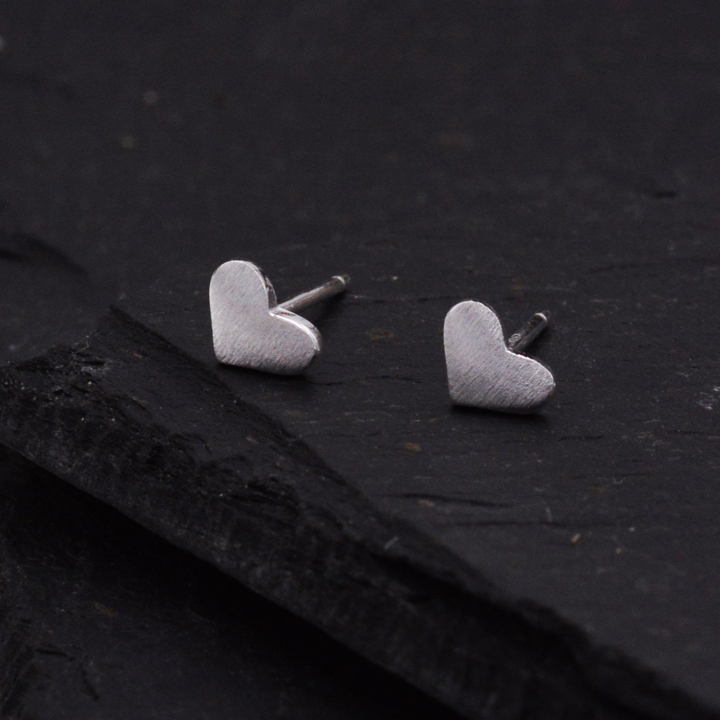 Sterling Silver Simple Little Heart Stud Earrings with Textured Finish, Minimalist Geometric Jewellery, Modern Contemporary Design