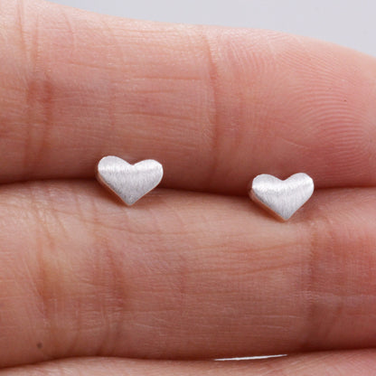 Sterling Silver Simple Little Heart Stud Earrings with Textured Finish, Minimalist Geometric Jewellery, Modern Contemporary Design