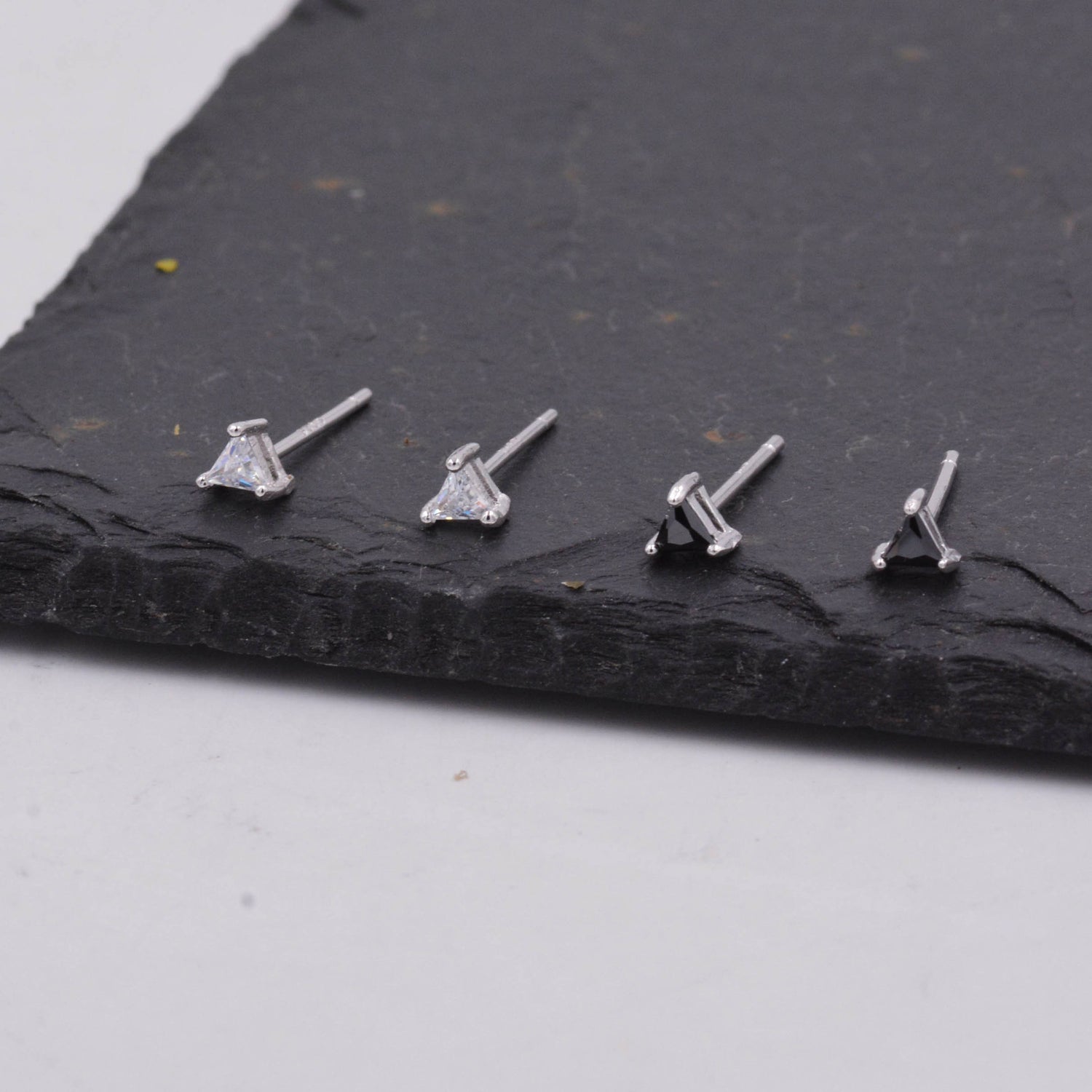 Sterling Silver Minimalist Triangle CZ Crystal Stud Earrings - Simple Geometric Design, Silver or Gold