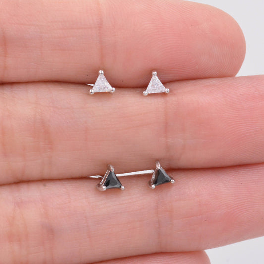 Sterling Silver Minimalist Triangle CZ Crystal Stud Earrings - Simple Geometric Design, Silver or Gold