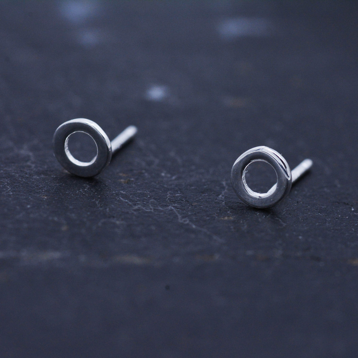 Small Pair of Sterling Silver Tiny Little Open Circle Dot Minimalist Geometric Stud Earrings, Dainty and Delicate Design