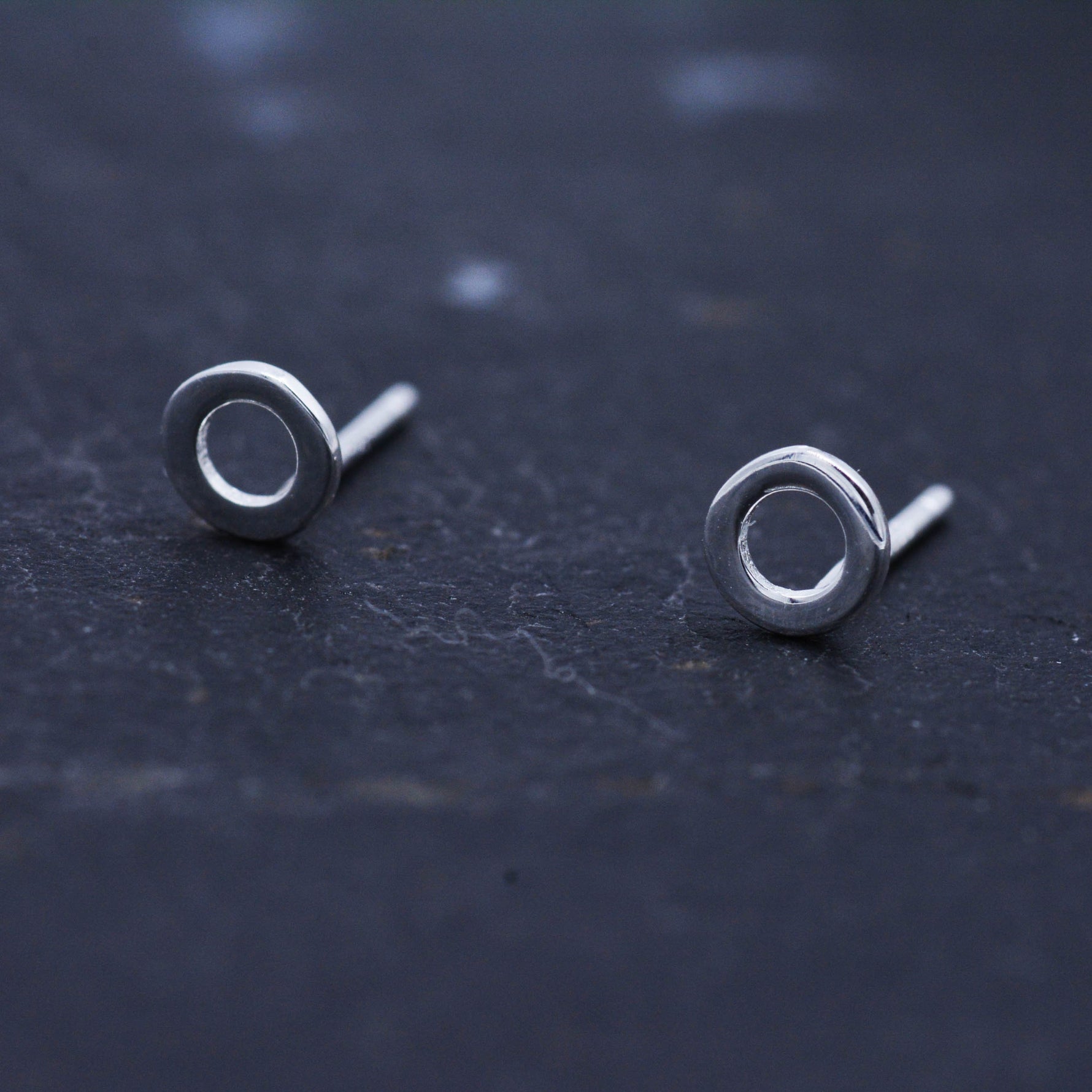 Small Pair of Sterling Silver Tiny Little Open Circle Dot Minimalist Geometric Stud Earrings, Dainty and Delicate Design