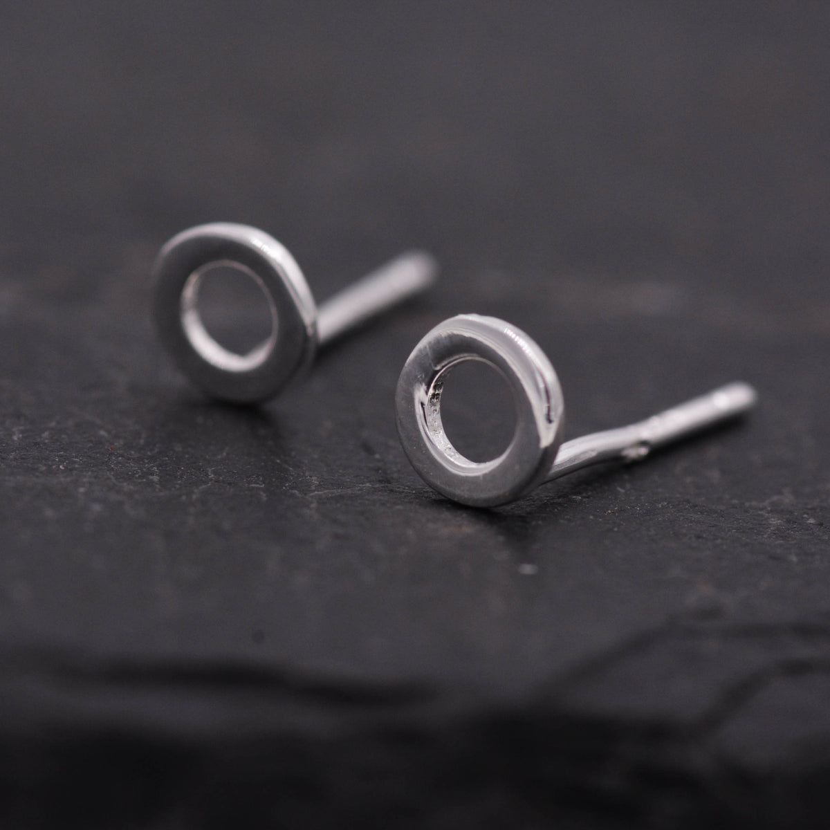 Small Pair of Sterling Silver Tiny Little Open Circle Dot Minimalist Geometric Stud Earrings, Dainty and Delicate Design