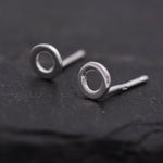 Small Pair of Sterling Silver Tiny Little Open Circle Dot Minimalist Geometric Stud Earrings, Dainty and Delicate Design