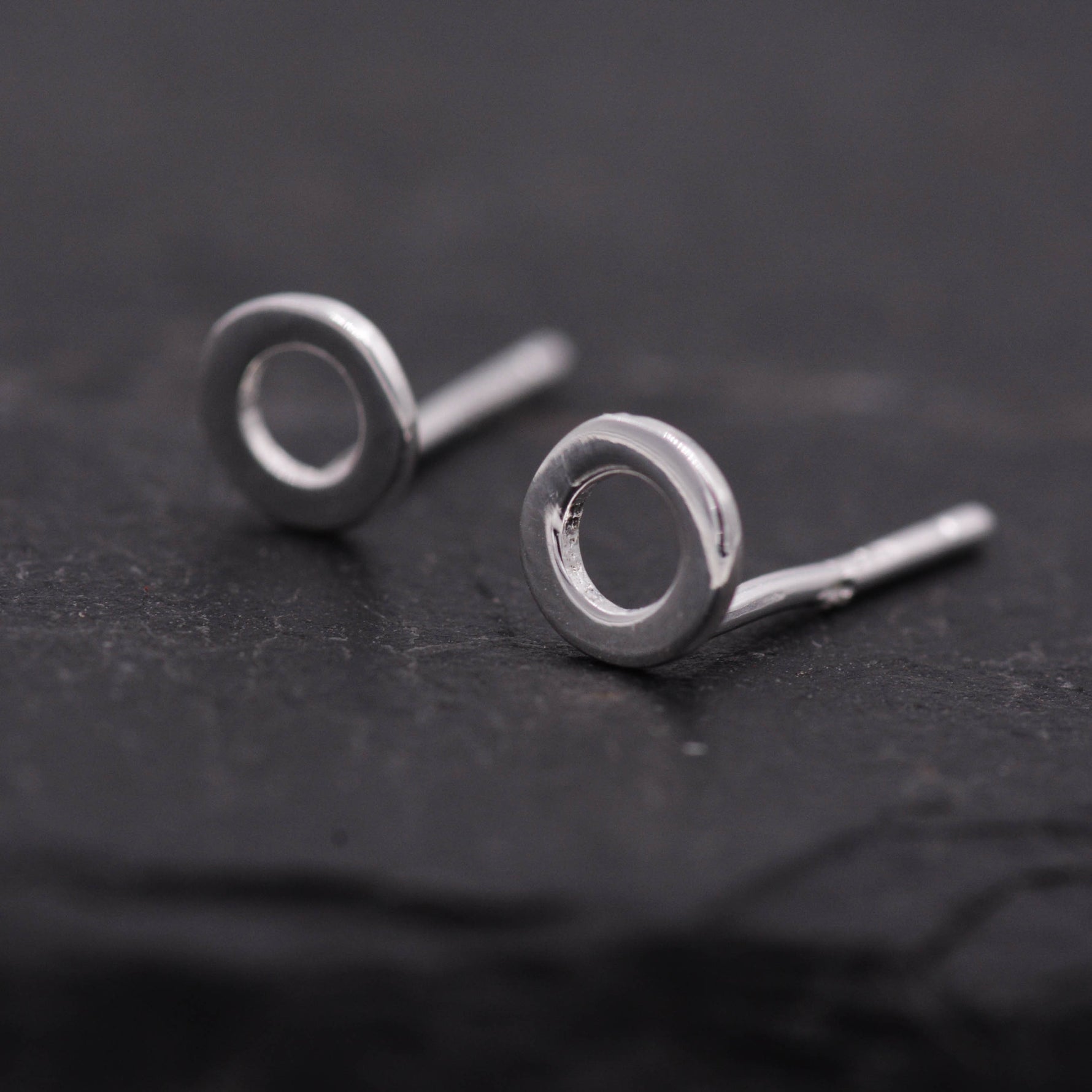 Small Pair of Sterling Silver Tiny Little Open Circle Dot Minimalist Geometric Stud Earrings, Dainty and Delicate Design