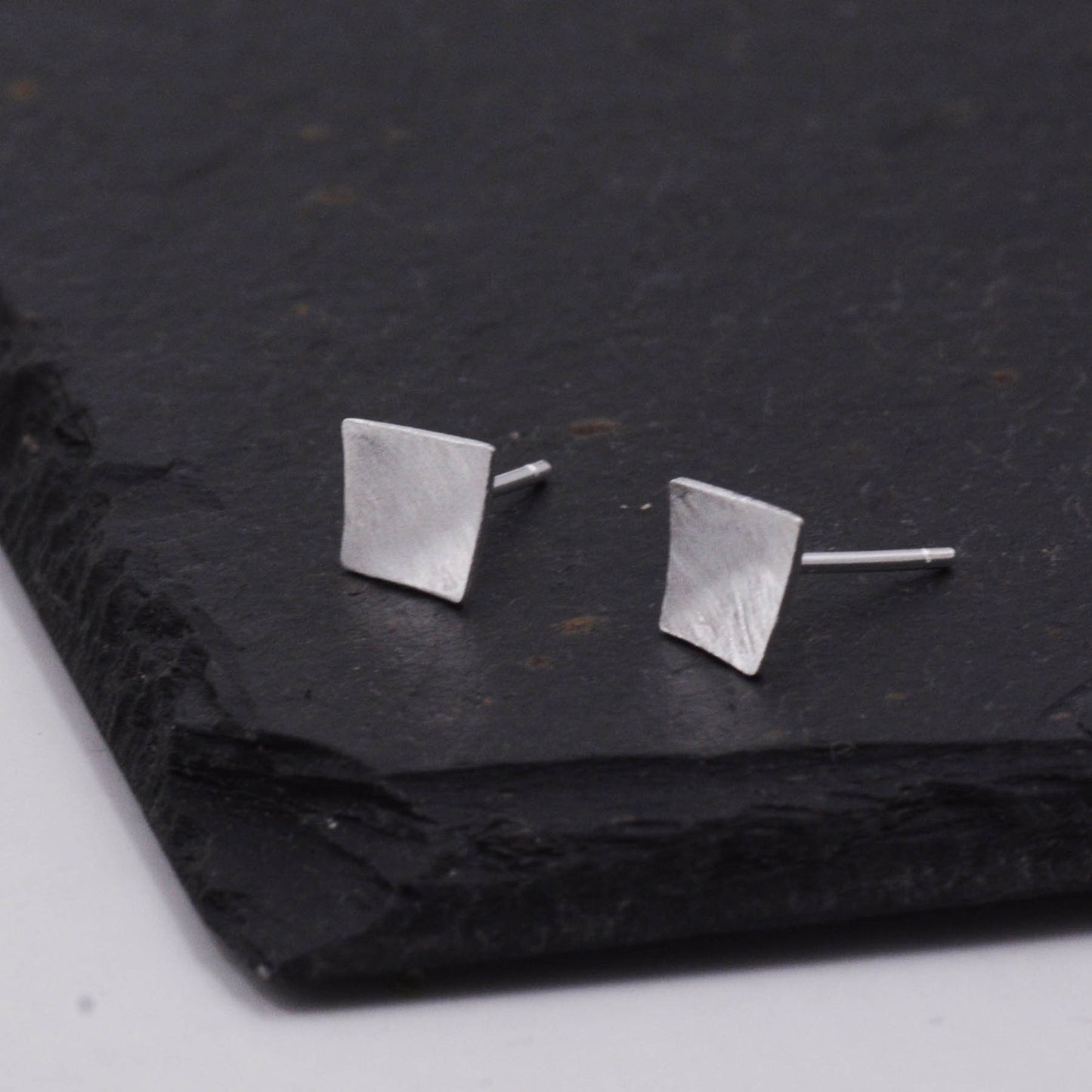 Sterling Silver Curved Square Stud Earrings, Minimalist Geometric Jewellery, Simple Studs D9