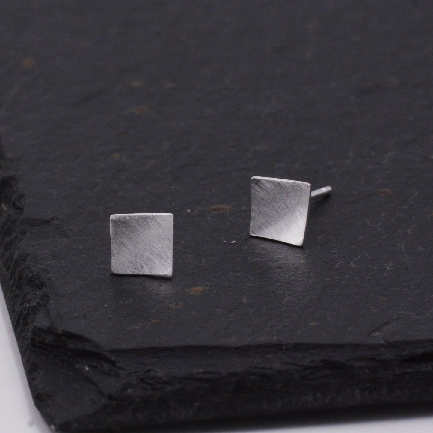 Sterling Silver Curved Square Stud Earrings, Minimalist Geometric Jewellery, Simple Studs D9