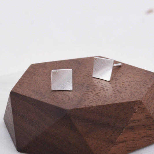 Sterling Silver Curved Square Stud Earrings, Minimalist Geometric Jewellery, Simple Studs D9