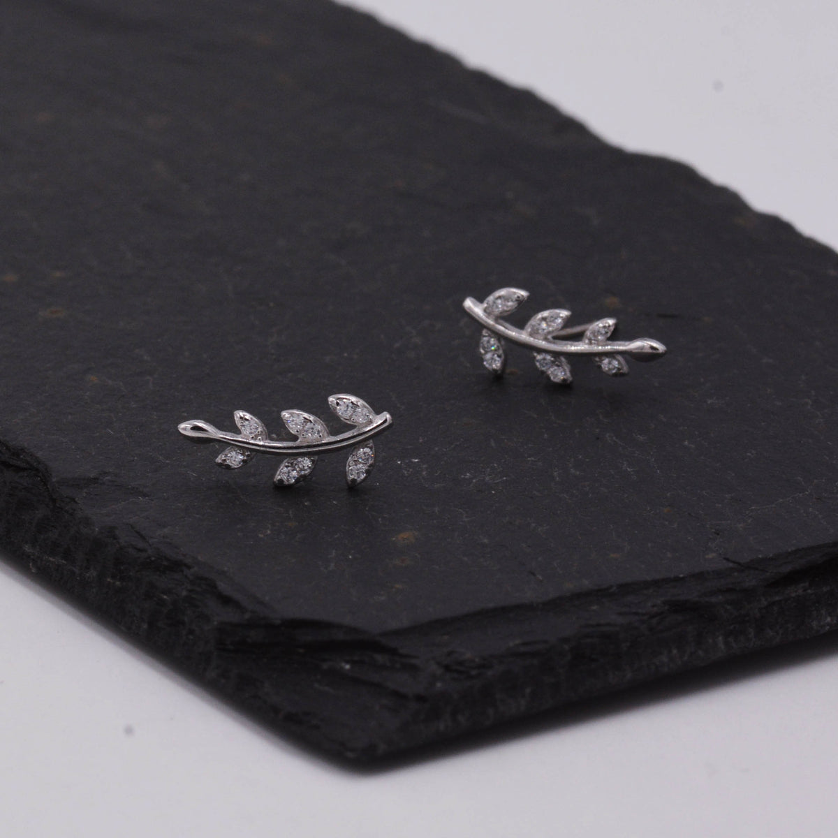 Sparkly Leaf CZ Stud Earrings