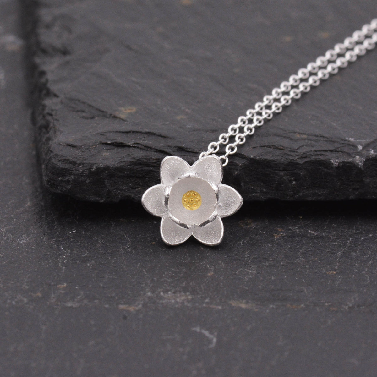 Sterling Silver Water lily Lotus Flower Blossom Pendant Necklace with Partial 18ct Gold Plating, Sweet Cute Pretty Jewellery