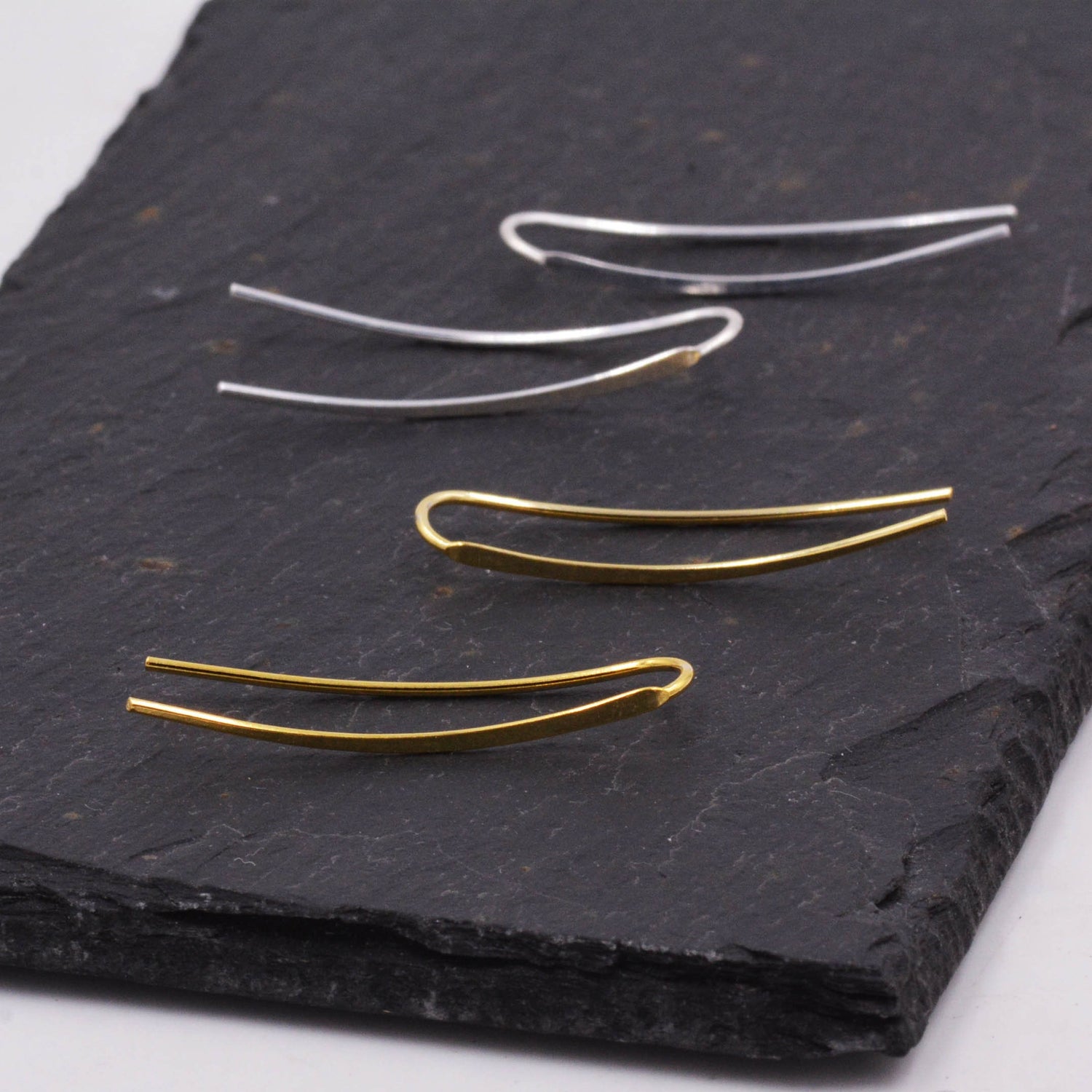 Sterling Silver Minimalist Bar Earrings Ear Climbers, Ear Crawlers, in Silver or Gold