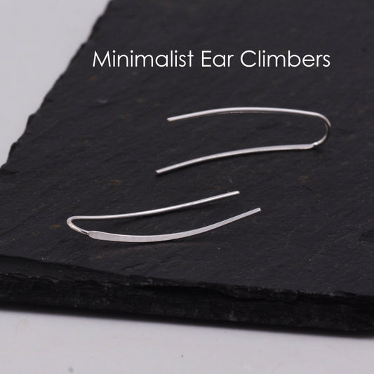 Sterling Silver Minimalist Bar Earrings Ear Climbers, Ear Crawlers, in Silver or Gold