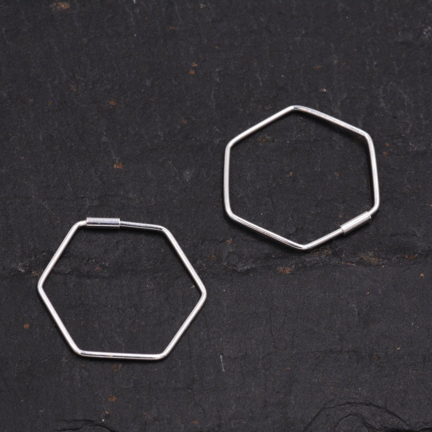 Sterling Silver Minimalist Geometric Hexagon Hoop Style Earrings, Dainty and Delicate, Geometry Modern Contemporary Design