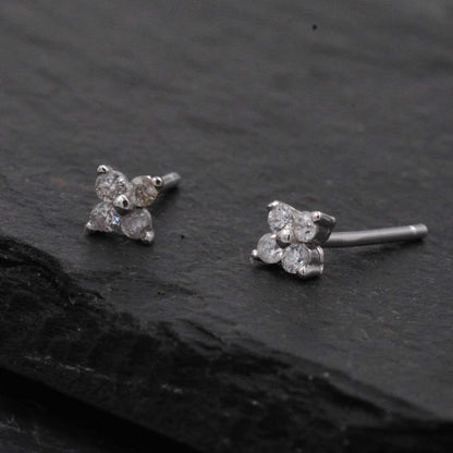 Very Tiny Hydrangea Flower Inspired Stud Earrings in Sterling Silver with Sparkly CZ Crystals, Simple and Minimalist