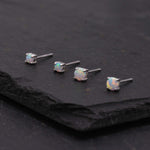 Minimalist Opal Stud Earrings in Sterling Silver, Simulated White Opal, Tiny Circle Dot Jewellery