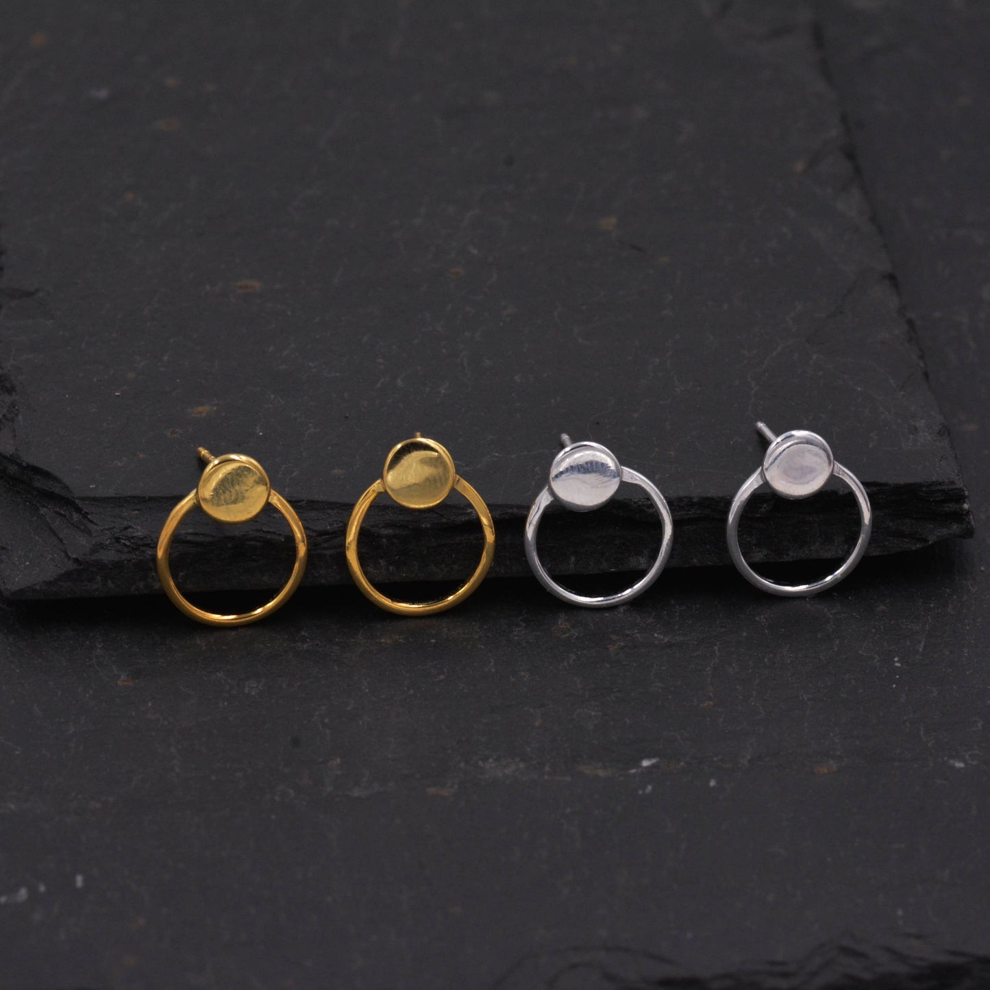 Minimalist Circle and Dot Geometric Stud Earrings in Sterling Silver, Silver or Gold, Modern and Contemporary Jewellery