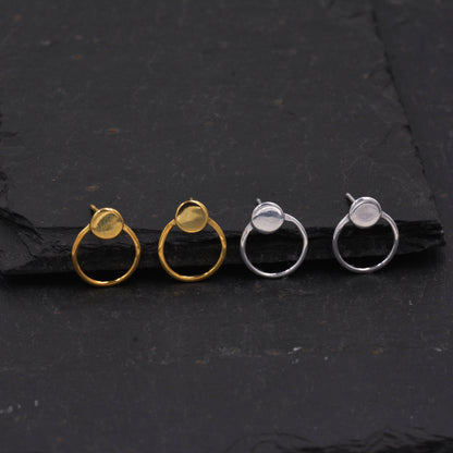 Minimalist Circle and Dot Geometric Stud Earrings in Sterling Silver, Silver or Gold, Modern and Contemporary Jewellery