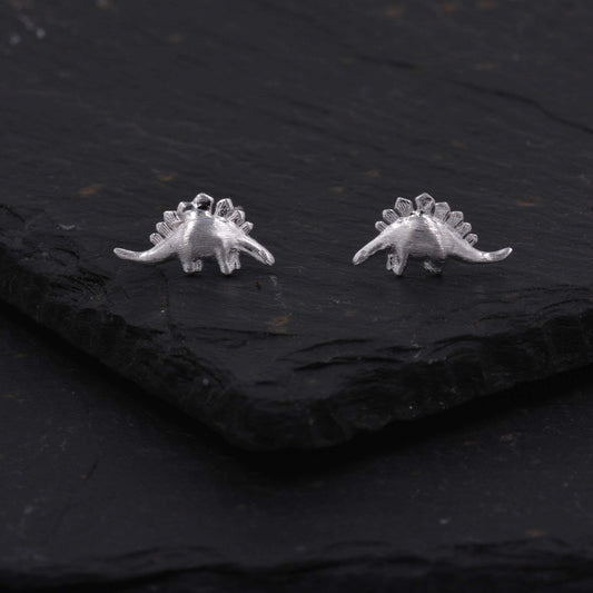 Super Cute Little  Stegosaurus Dinosaur Stud Earrings in Sterling Silver - Cute, Fun Sweet Quirky Jewellery