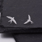 Sterling Silver Mismatched Asymmetric Swallow Bird Silhouette Stud Earrings - Textured Finish, Stacking Earrings -Fun, Whimsical and Pretty