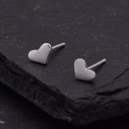 Sterling Silver Simple Little Heart Stud Earrings with Textured Finish, Minimalist Geometric Jewellery, Modern Contemporary Design