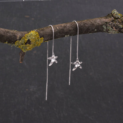 Sterling Silver Forget-me-not Flower Star Blossom Wire Ear Threader Drop Dangling Earrings  - Nature Inspired Whimsical Design C63