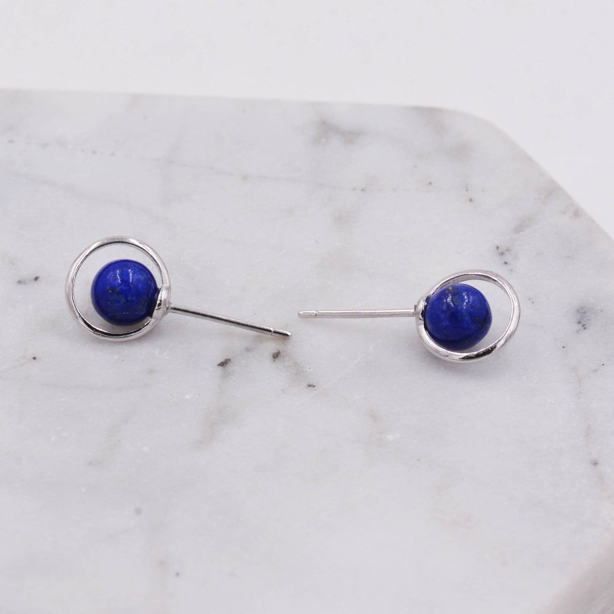 Sterling Silver 'Blue Planet' Saturn Planet Halo Stud Earrings with Lapis Lazuli Gemstone, Gold or Silver, Cute Fun Quirky Design