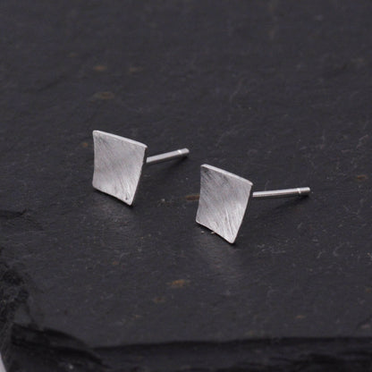 Sterling Silver Curved Square Stud Earrings, Minimalist Geometric Jewellery, Simple Studs D9