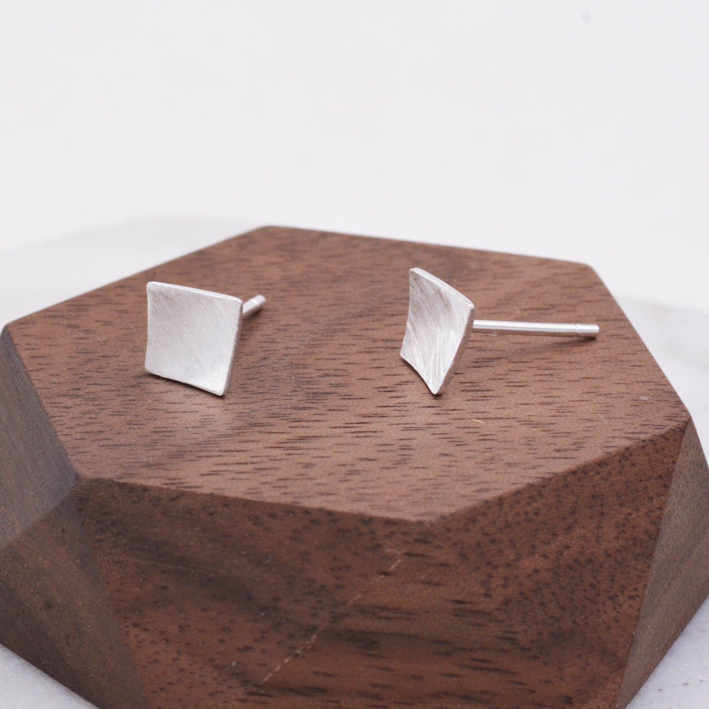 Sterling Silver Curved Square Stud Earrings, Minimalist Geometric Jewellery, Simple Studs D9