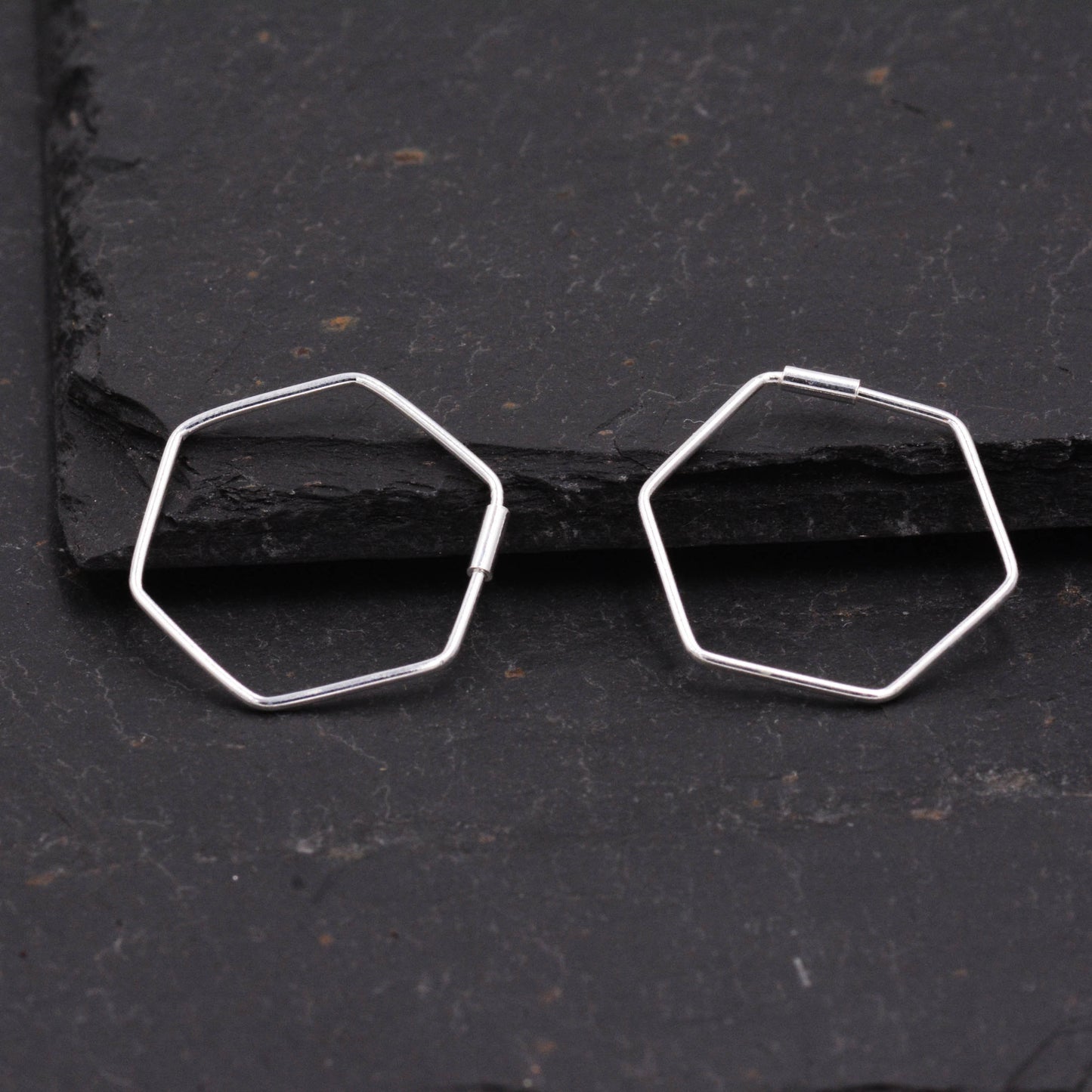 Sterling Silver Minimalist Geometric Hexagon Hoop Style Earrings, Dainty and Delicate, Geometry Modern Contemporary Design