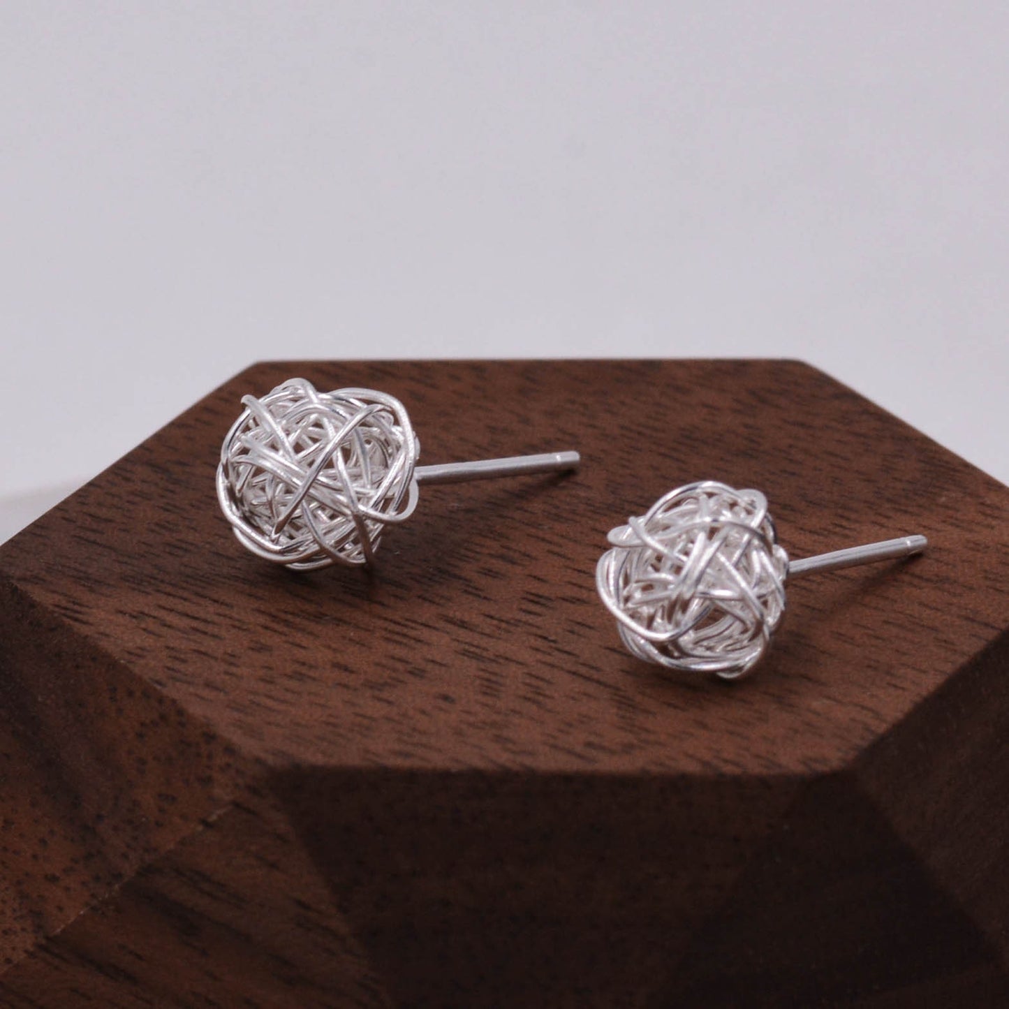 Sterling Silver Yarn ball Tumbleweed Wire Ball Stud Earrings - - Wire Wrap - Hand Woven from Sterling Silver Wire, Minimalist  Design