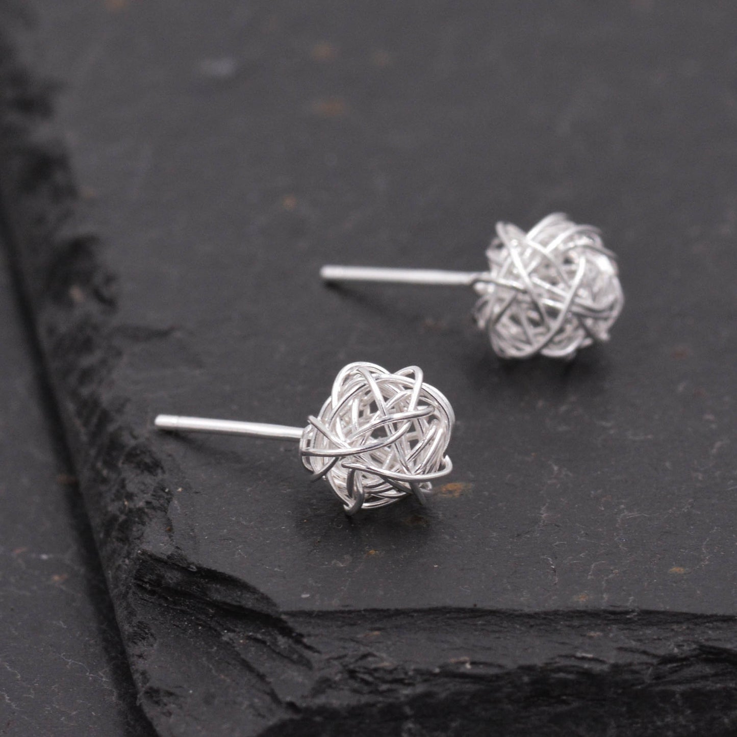 Sterling Silver Yarn ball Tumbleweed Wire Ball Stud Earrings - - Wire Wrap - Hand Woven from Sterling Silver Wire, Minimalist  Design