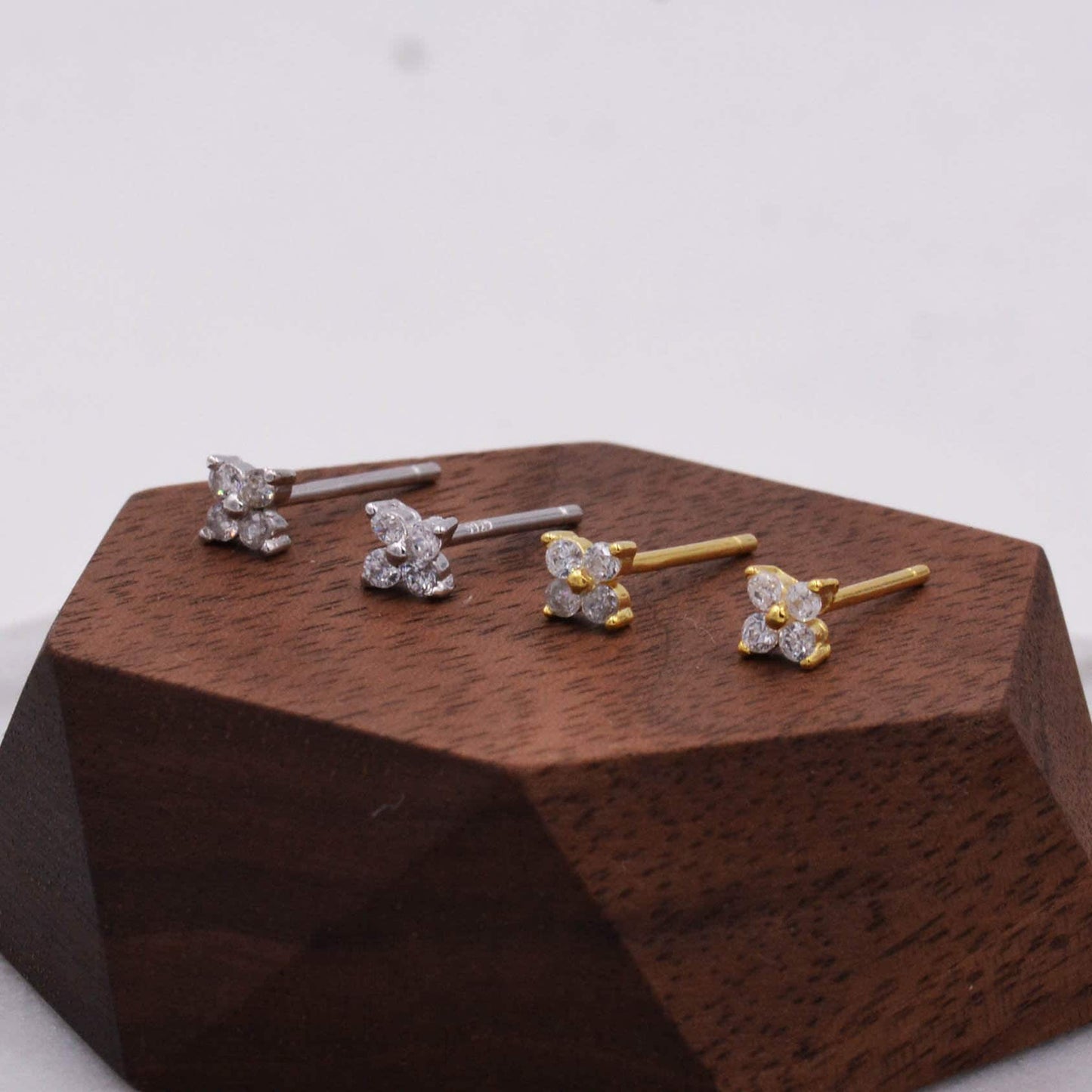 Very Tiny Hydrangea Flower Inspired Stud Earrings in Sterling Silver with Sparkly CZ Crystals, Simple and Minimalist