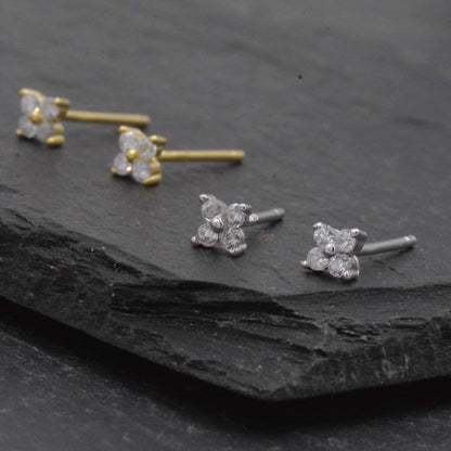 Very Tiny Hydrangea Flower Inspired Stud Earrings in Sterling Silver with Sparkly CZ Crystals, Simple and Minimalist