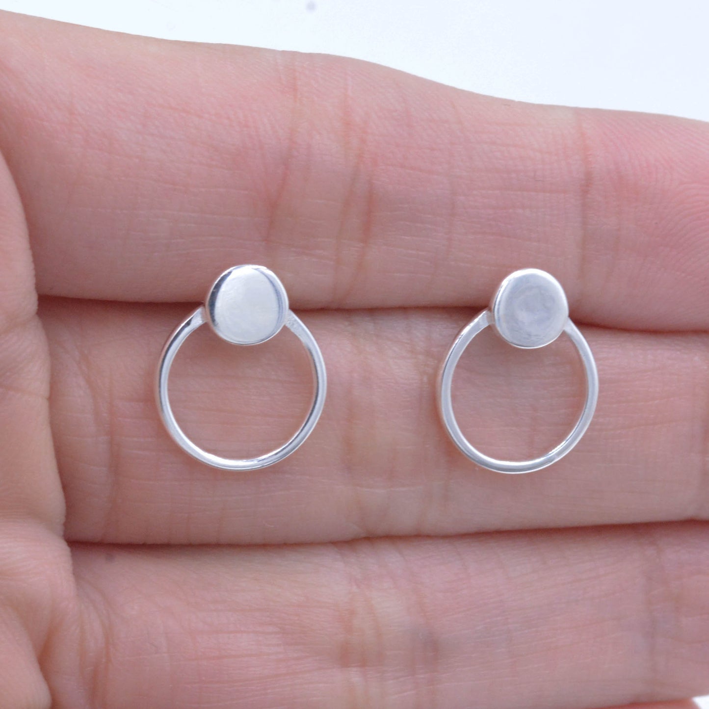 Minimalist Circle and Dot Geometric Stud Earrings in Sterling Silver, Silver or Gold, Modern and Contemporary Jewellery