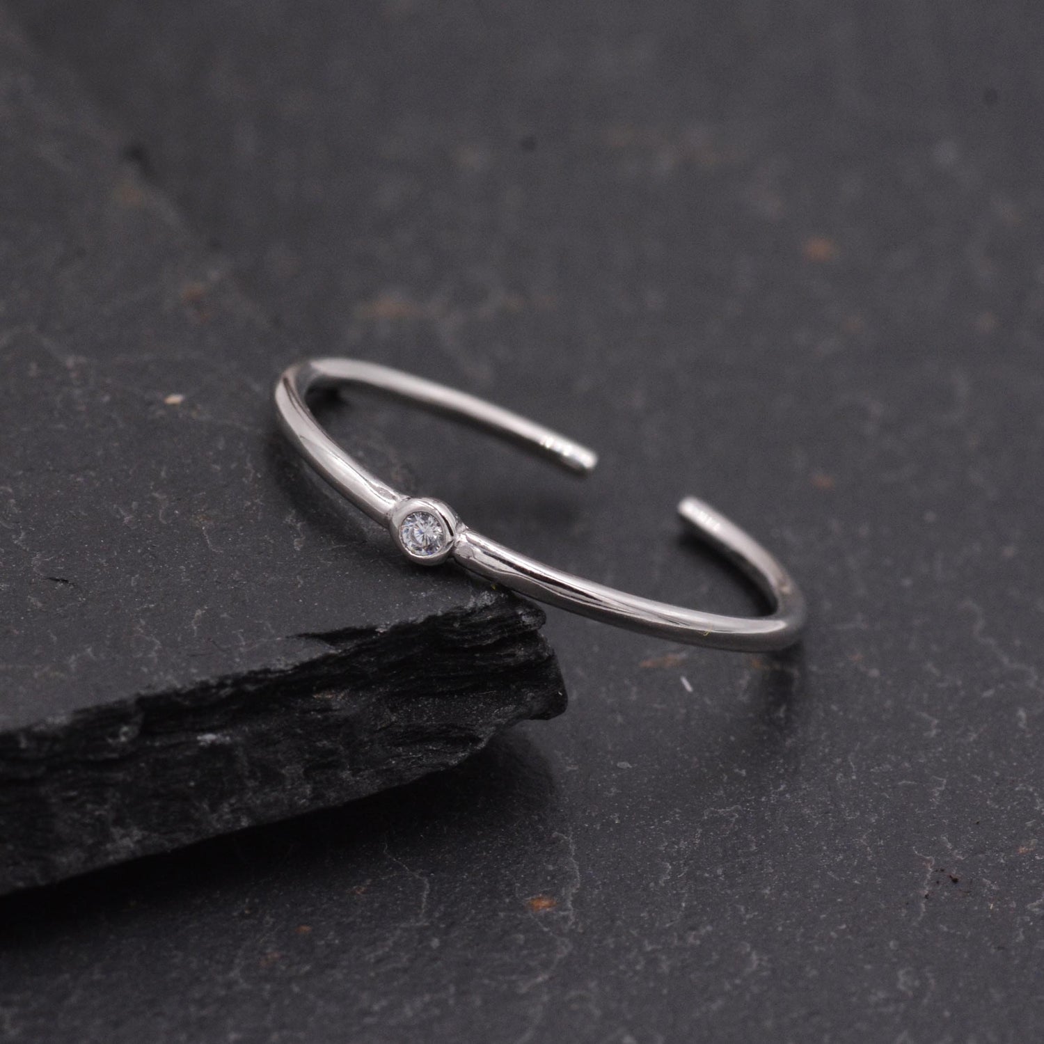 Minimalist Skinny Single CZ Stacking Ring