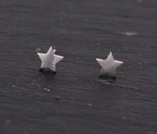 Sterling Silver Super Cute Dainty Little 3D Star Stud Earrings, Tiny and Discreet, Textured Finish, Fun and Sweet