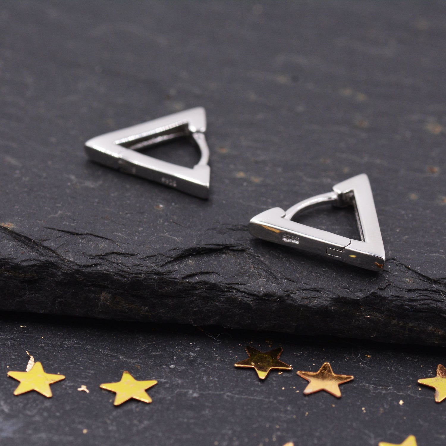 Sterling Silver Triangle Huggie Hoop Earrings, Geometric Design, Classic and Elegant Jewellery