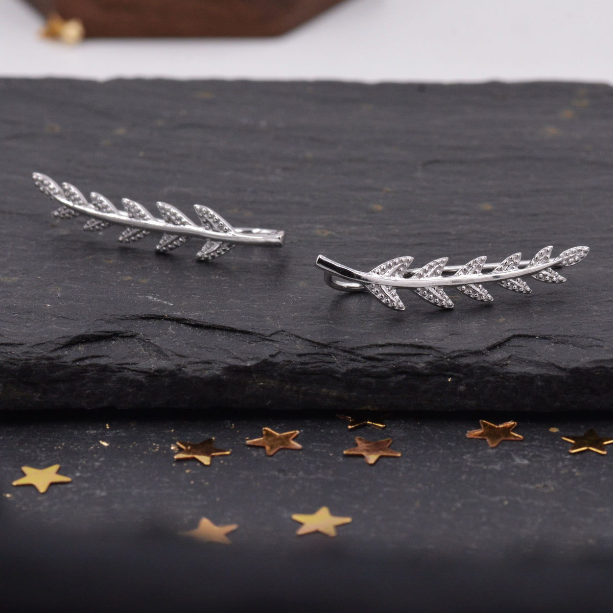 Olive Leaf Branch Crawler Earrings