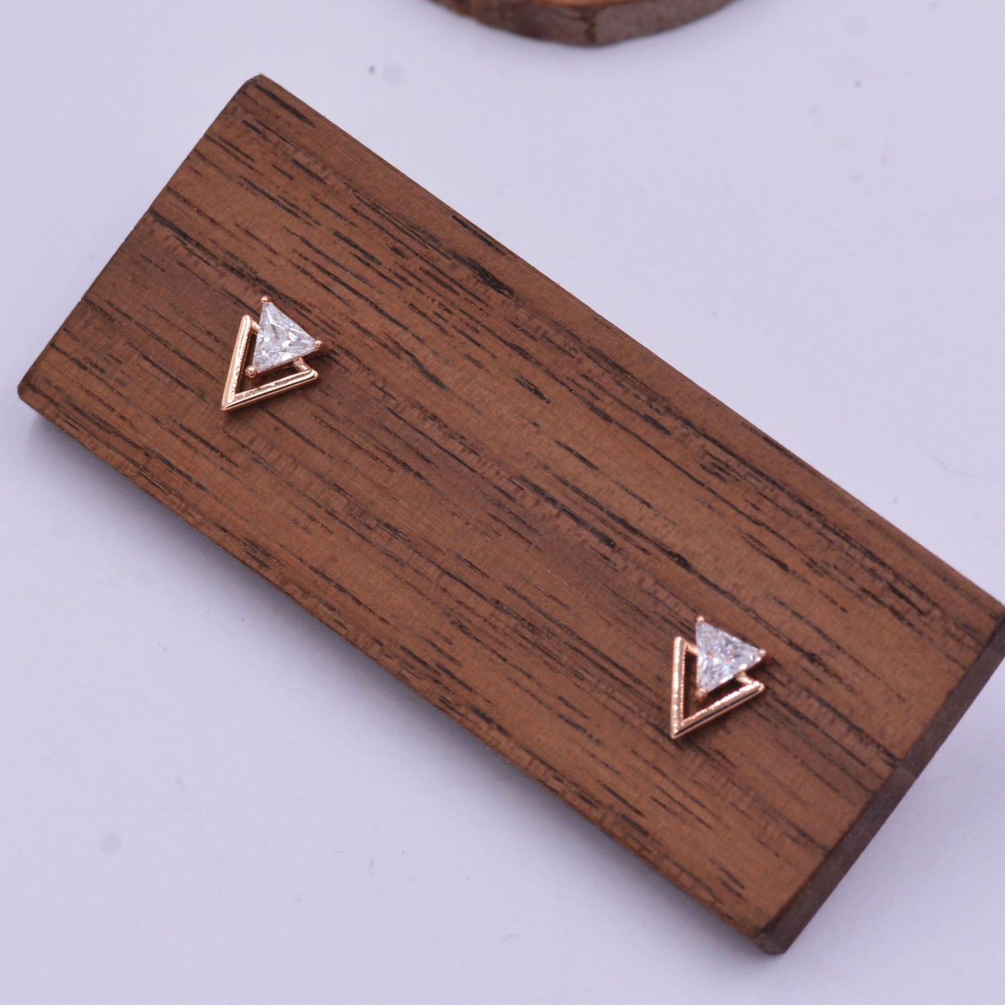 Tiny Double Triangle Arrow Arrowhead Stud Earrings, Rose Gold over Sterling Silver, Chevron Geometric Minimalist Design