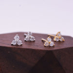 Very Tiny Three Dot Trio Stud Earrings in Sterling Silver with Sparkly CZ Crystals, Simple and Minimalist, Geometric and Discreet
