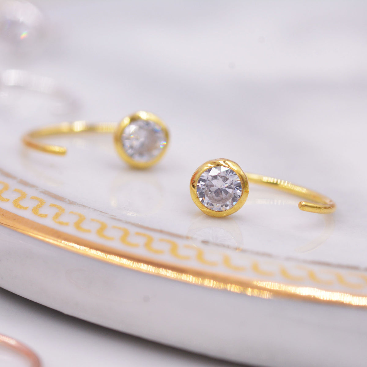 Huggie Hoop Earrings in Sterling Silver, Sparkly CZ Crystals (Lab Diamond), Pull Through Earrings Minimalist Geometric Design,