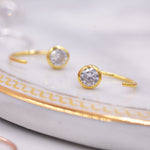 Huggie Hoop Earrings in Sterling Silver, Sparkly CZ Crystals (Lab Diamond), Pull Through Earrings Minimalist Geometric Design,