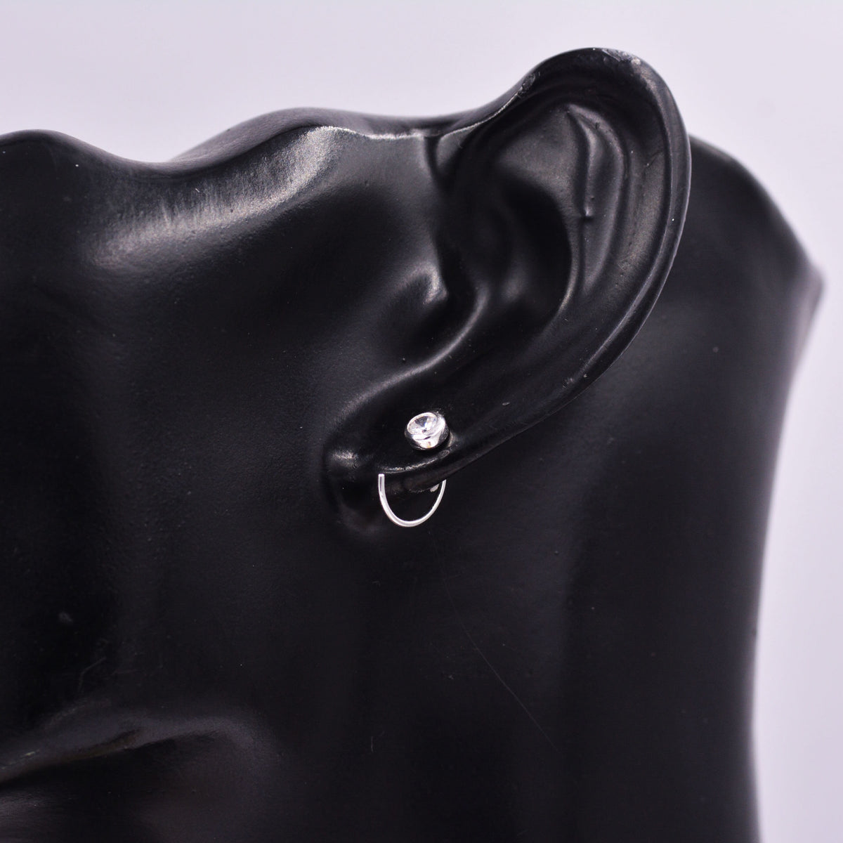 Huggie Hoop Earrings in Sterling Silver, Sparkly CZ Crystals (Lab Diamond), Pull Through Earrings Minimalist Geometric Design,