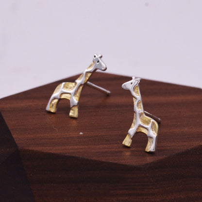 Giraffe Stud Earrings in Sterling Silver, Cute Fun Quirky, Jewellery Gift for Her, Animal Lover, Nature Inspired