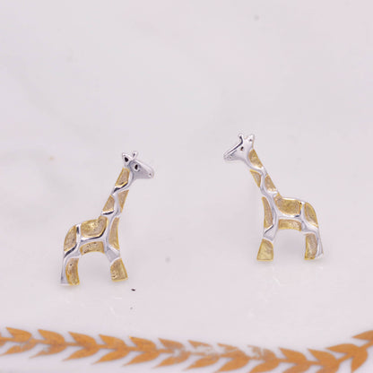 Giraffe Stud Earrings in Sterling Silver, Cute Fun Quirky, Jewellery Gift for Her, Animal Lover, Nature Inspired
