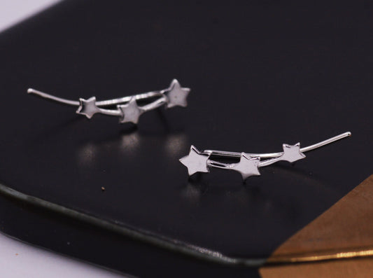 Star Trio Ear Crawler Climber in Sterling Silver, Star Celestial Earrings E69